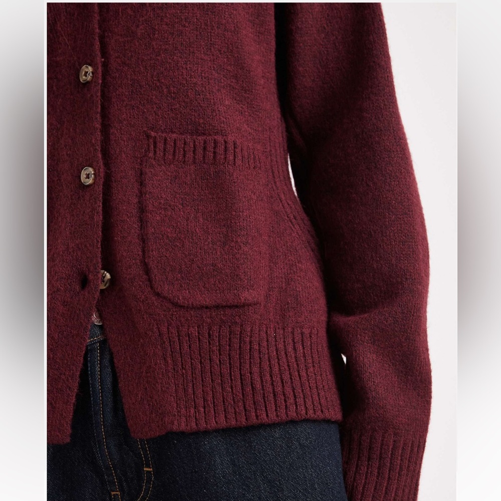 ASOS - burgundy v neck button front knit cardigan sweater with side pockets - Picture 5 of 6